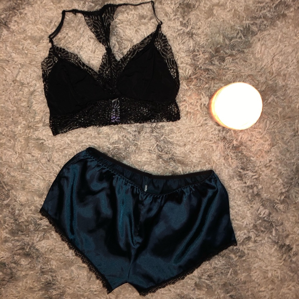 Satin Lace Trim Pajama Shorts